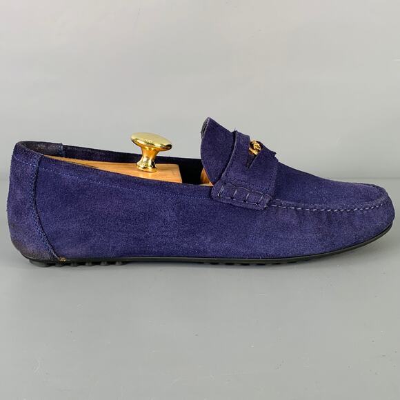 VERSACE Size 8 -Bluette Oro- Purple Textured Suede Drivers Loafers main image 12